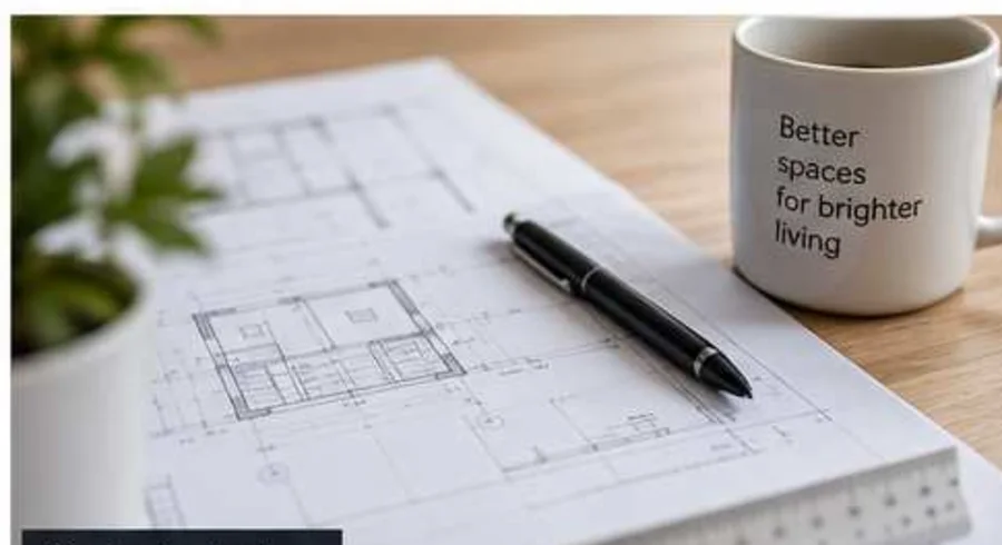 Floor plan drawings and pen — illustrative design visual