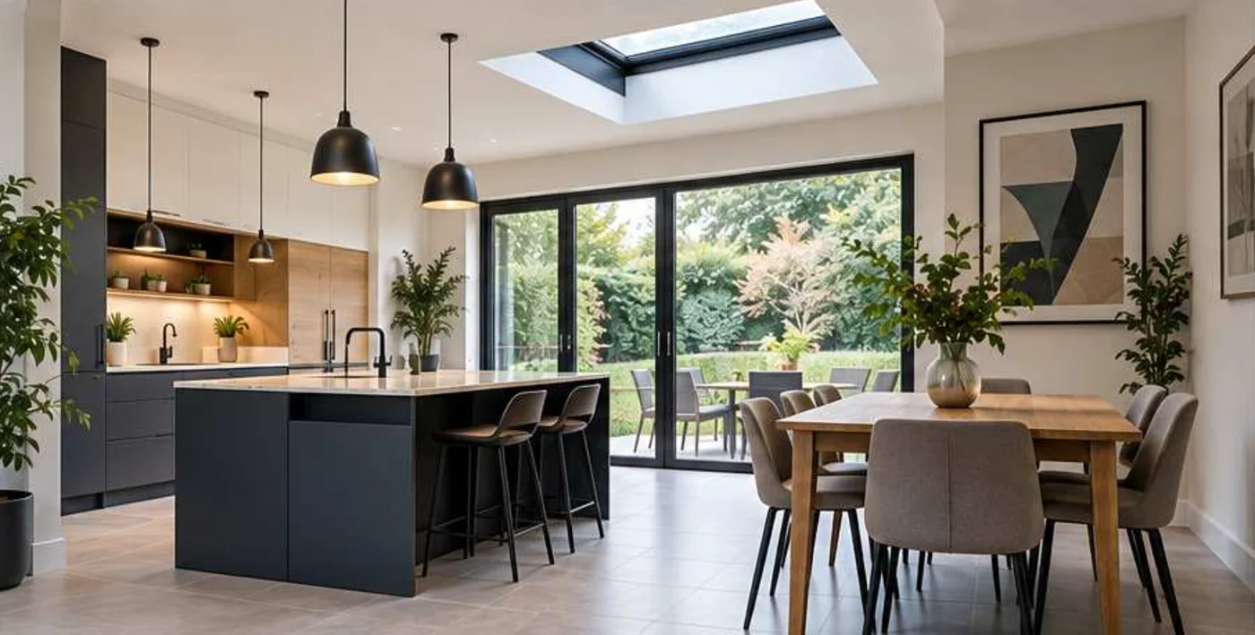 Open-plan kitchen and dining space — illustrative design visual